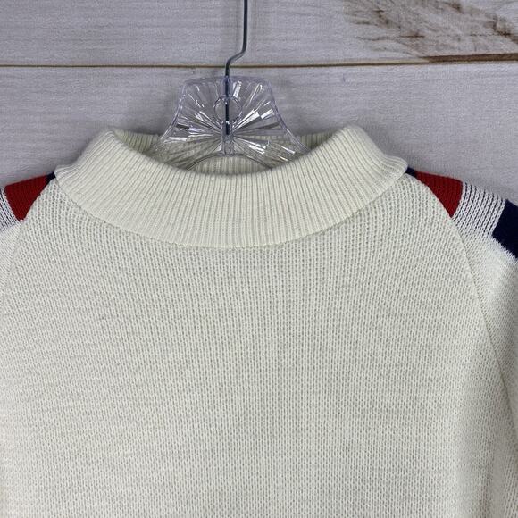 VTG Jersild Sweater Mens L Ivory Heraldic Crest Motif Preppy Ski Mock Neck 60s - Picture 3 of 7
